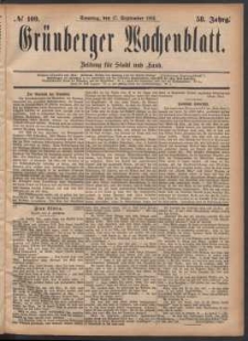 Grünberger Wochenblatt: Zeitung für Stadt und Land, No. 109. (17. September 1882)