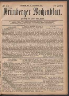 Gr&uuml;nberger Wochenblatt: Zeitung f&uuml;r Stadt und Land, No. 110. (20. September 1882)