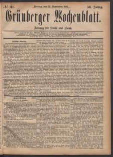 Gr&uuml;nberger Wochenblatt: Zeitung f&uuml;r Stadt und Land, No. 111. (22. September 1882)