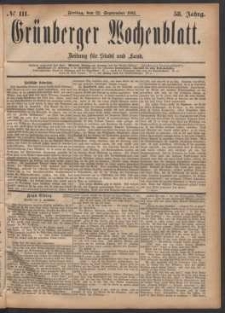 Grünberger Wochenblatt: Zeitung für Stadt und Land, No. 111. (22. September 1882)