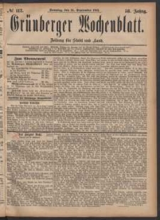 Gr&uuml;nberger Wochenblatt: Zeitung f&uuml;r Stadt und Land, No. 112. (24. September 1882)