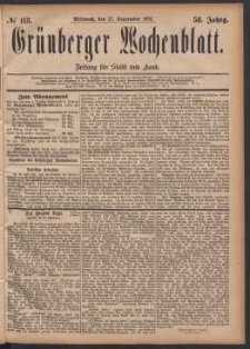 Grünberger Wochenblatt: Zeitung für Stadt und Land, No. 113. (27. September 1882)