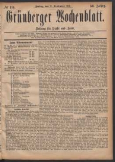 Gr&uuml;nberger Wochenblatt: Zeitung f&uuml;r Stadt und Land, No. 114. (29. September 1882)