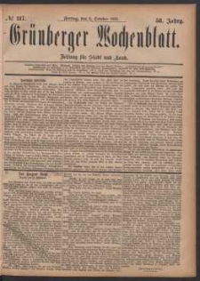 Gr&uuml;nberger Wochenblatt: Zeitung f&uuml;r Stadt und Land, No. 117. (6. October 1882)
