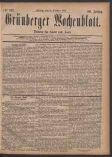 Grünberger Wochenblatt: Zeitung für Stadt und Land, No. 117. (6. October 1882)
