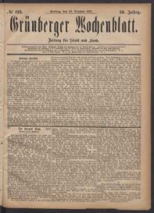 Gr&uuml;nberger Wochenblatt: Zeitung f&uuml;r Stadt und Land, No. 123. (20. October 1882)