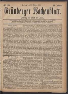 Grünberger Wochenblatt: Zeitung für Stadt und Land, No. 123. (20. October 1882)
