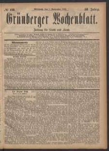 Gr&uuml;nberger Wochenblatt: Zeitung f&uuml;r Stadt und Land, No. 128. (1. November 1882)