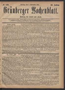 Gr&uuml;nberger Wochenblatt: Zeitung f&uuml;r Stadt und Land, No. 129. (3. November 1882)
