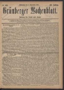 Gr&uuml;nberger Wochenblatt: Zeitung f&uuml;r Stadt und Land, No. 131. (8. November 1882)
