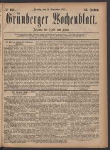 Grünberger Wochenblatt: Zeitung für Stadt und Land, No. 132. (10. November 1882)