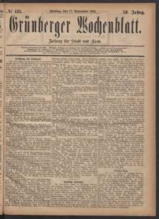 Gr&uuml;nberger Wochenblatt: Zeitung f&uuml;r Stadt und Land, No. 135. (17. November 1882)