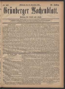 Gr&uuml;nberger Wochenblatt: Zeitung f&uuml;r Stadt und Land, No. 137. (22. November 1882)
