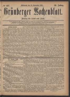 Grünberger Wochenblatt: Zeitung für Stadt und Land, No. 137. (22. November 1882)