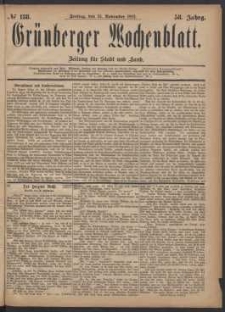 Gr&uuml;nberger Wochenblatt: Zeitung f&uuml;r Stadt und Land, No. 138. (24. November 1882)