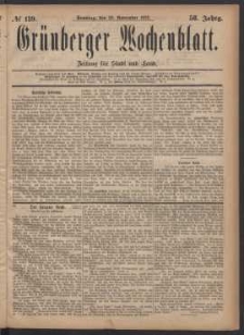 Gr&uuml;nberger Wochenblatt: Zeitung f&uuml;r Stadt und Land, No. 139. (26. November 1882)