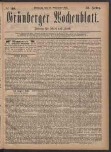 Gr&uuml;nberger Wochenblatt: Zeitung f&uuml;r Stadt und Land, No. 140. (29. November 1882)