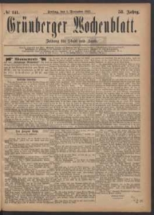 Gr&uuml;nberger Wochenblatt: Zeitung f&uuml;r Stadt und Land, No. 141. (1. December 1882)