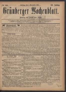 Grünberger Wochenblatt: Zeitung für Stadt und Land, No. 141. (1. December 1882)