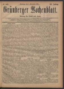 Gr&uuml;nberger Wochenblatt: Zeitung f&uuml;r Stadt und Land, No. 142. (3. December 1882)