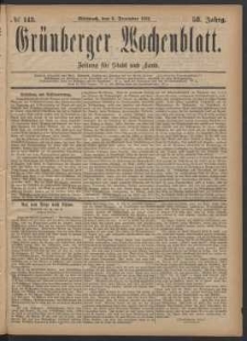 Gr&uuml;nberger Wochenblatt: Zeitung f&uuml;r Stadt und Land, No. 143. (6. December 1882)