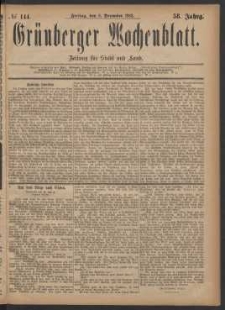 Gr&uuml;nberger Wochenblatt: Zeitung f&uuml;r Stadt und Land, No. 144. (8. December 1882)
