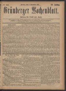 Grünberger Wochenblatt: Zeitung für Stadt und Land, No. 144. (8. December 1882)