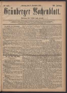 Gr&uuml;nberger Wochenblatt: Zeitung f&uuml;r Stadt und Land, No. 147. (15. December 1882)