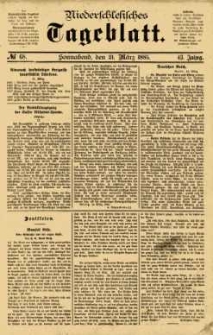 Niederschlesisches Tageblatt, no 68 (Sonnabend, den 21. M&auml;rz 1885)