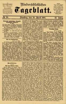 Niederschlesisches Tageblatt, no 98 (Dienstag, den 28. April 1885)