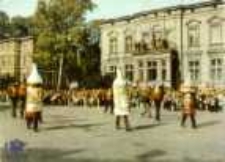 Zielona Góra; Korowód "Dni Winobrania" w Alei Niepodległości - makiety reklamujące produkty Lubuskiej Wytwórni Win