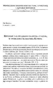 Refleksje nad związkiem człowieka z naturą w tw&oacute;rczości Aleksandra Kuprina
