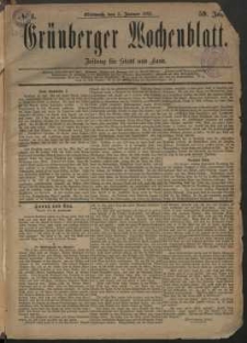 Gr&uuml;nberger Wochenblatt: Zeitung f&uuml;r Stadt und Land, No. 1. (3. Januar 1883)