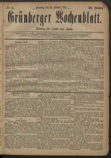 Gr&uuml;nberger Wochenblatt: Zeitung f&uuml;r Stadt und Land, No. 5. (12. Januar 1883)