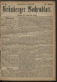 Gr&uuml;nberger Wochenblatt: Zeitung f&uuml;r Stadt und Land, No. 13. (31. Januar 1883)