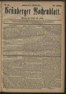 Gr&uuml;nberger Wochenblatt: Zeitung f&uuml;r Stadt und Land, No. 14. (2. Februar 1883)