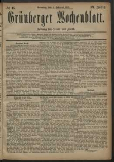 Gr&uuml;nberger Wochenblatt: Zeitung f&uuml;r Stadt und Land, No. 15. (4. Februar 1883)