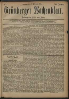 Gr&uuml;nberger Wochenblatt: Zeitung f&uuml;r Stadt und Land, No. 17. (9. Februar 1883)