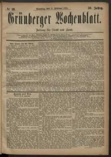 Gr&uuml;nberger Wochenblatt: Zeitung f&uuml;r Stadt und Land, No. 18. (11. Februar 1883)
