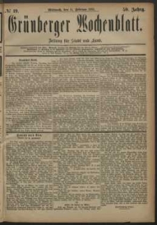 Gr&uuml;nberger Wochenblatt: Zeitung f&uuml;r Stadt und Land, No. 19. (14. Februar 1883)