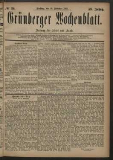 Gr&uuml;nberger Wochenblatt: Zeitung f&uuml;r Stadt und Land, No. 20. (16. Februar 1883)