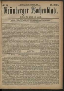 Gr&uuml;nberger Wochenblatt: Zeitung f&uuml;r Stadt und Land, No. 23. (23. Februar 1883)