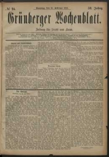 Gr&uuml;nberger Wochenblatt: Zeitung f&uuml;r Stadt und Land, No. 24. (25. Februar 1883)