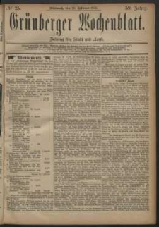 Gr&uuml;nberger Wochenblatt: Zeitung f&uuml;r Stadt und Land, No. 25. (28. Februar 1883)