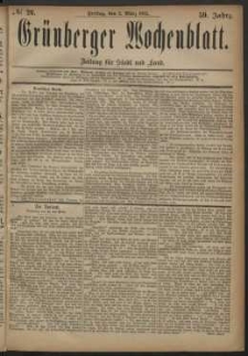 Gr&uuml;nberger Wochenblatt: Zeitung f&uuml;r Stadt und Land, No. 26. (2. M&auml;rz 1883)