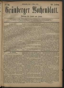 Gr&uuml;nberger Wochenblatt: Zeitung f&uuml;r Stadt und Land, No. 28. (7. M&auml;rz 1883)