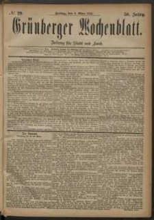 Gr&uuml;nberger Wochenblatt: Zeitung f&uuml;r Stadt und Land, No. 29. (9. M&auml;rz 1883)