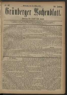 Gr&uuml;nberger Wochenblatt: Zeitung f&uuml;r Stadt und Land, No. 37. (28. M&auml;rz 1883)