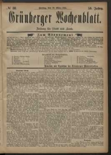 Grünberger Wochenblatt: Zeitung für Stadt und Land, No. 38. (30. März 1883)