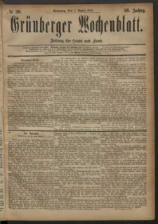 Gr&uuml;nberger Wochenblatt: Zeitung f&uuml;r Stadt und Land, No. 39. (1. April 1883)